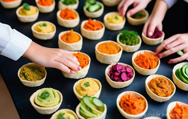 알레르기 없이 즐길 수 있는 파티 음식 - A vibrant, inviting buffet table at a lively party, showcasing an abundance of delicious, diverse sa...