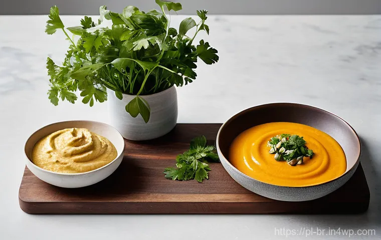 대체 식품을 활용한 크리미한 소스 만들기 - **Prompt:** A close-up, top-down shot of a beautifully plated vegan creamy cashew pasta. The fettucc...