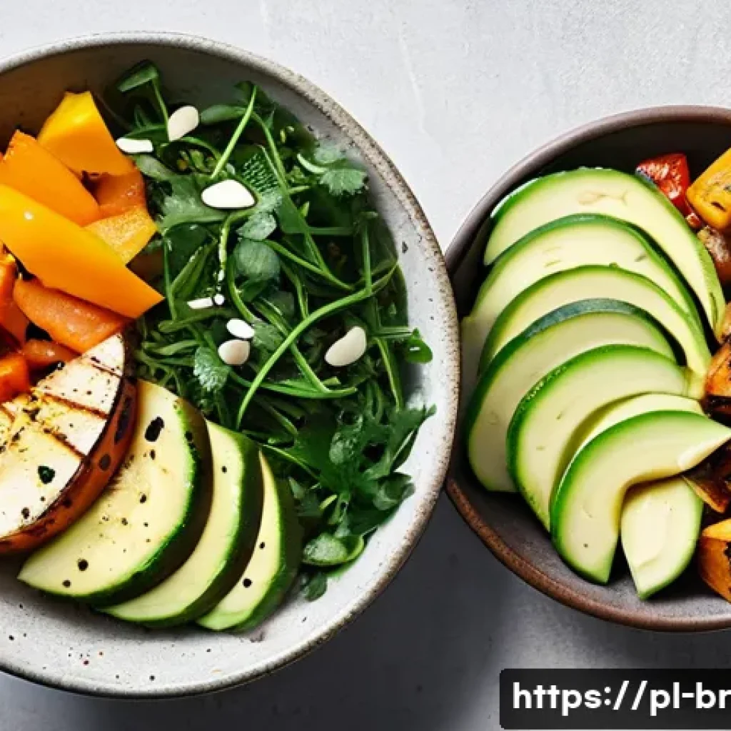 대체 식품으로 만드는 가벼운 점심 - **Prompt:** A beautifully composed, vibrant lunch bowl filled with healthy, plant-based ingredients....