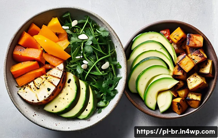 대체 식품으로 만드는 가벼운 점심 - **Prompt:** A beautifully composed, vibrant lunch bowl filled with healthy, plant-based ingredients....