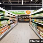 Home 20 단백질 대체 식품의 소비 증가 분석 - A vibrant, modern Polish grocery store aisle featuring a wide variety of plant-based protein product...