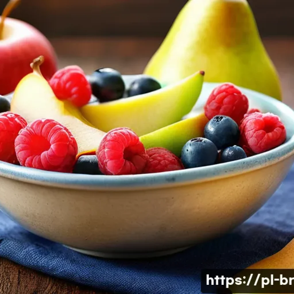 알레르기 있는 아이를 위한 간식 아이디어 - A colorful, inviting bowl of fresh seasonal fruits including sliced apples, pears, raspberries, and ...